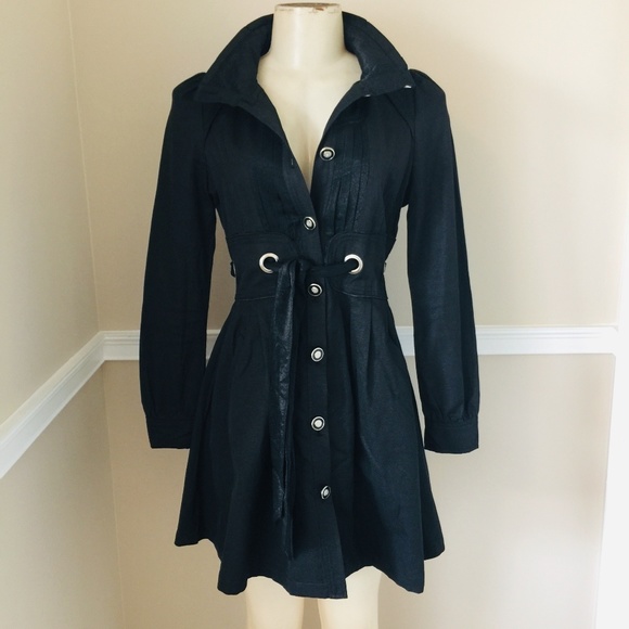 ♠️ New Gorgeous Black Trench Coat Style Dress ♠️ - Picture 1 of 6